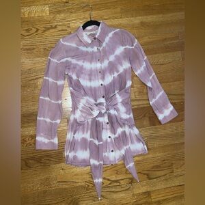 Jen’s Pirate Booty Long Sleeve Mini Dress Purple White Tye Dye Belted Dress XS